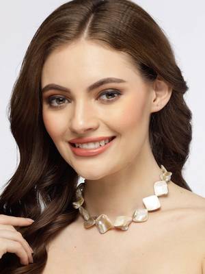 Natural beige texture jaipur stones choker necklace 2
