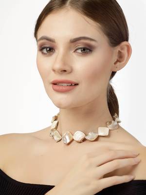 Natural beige texture jaipur stones choker necklace 3