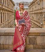 Maroon Color Weaving Border Silk Blend Saree With Blouse