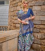 Blue Color Weaving Border Silk Blend Saree With Blouse