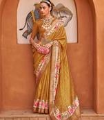 Amber Color Digitally Printed Weaving Silk Blend Saree With Blouse