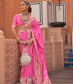 Rose Pink Color Digitally Printed Weaving Silk Blend Saree With Blouse