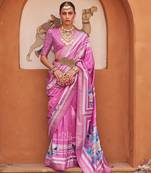 Rose Pink Color Digitally Printed Weaving Silk Blend Saree With Blouse