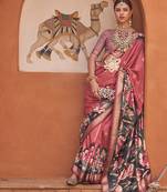 Rust Color Digitally Printed Weaving Silk Blend Saree With Blouse
