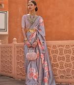 Light Grey Color Digitally Printed Weaving Silk Blend Saree With Blouse