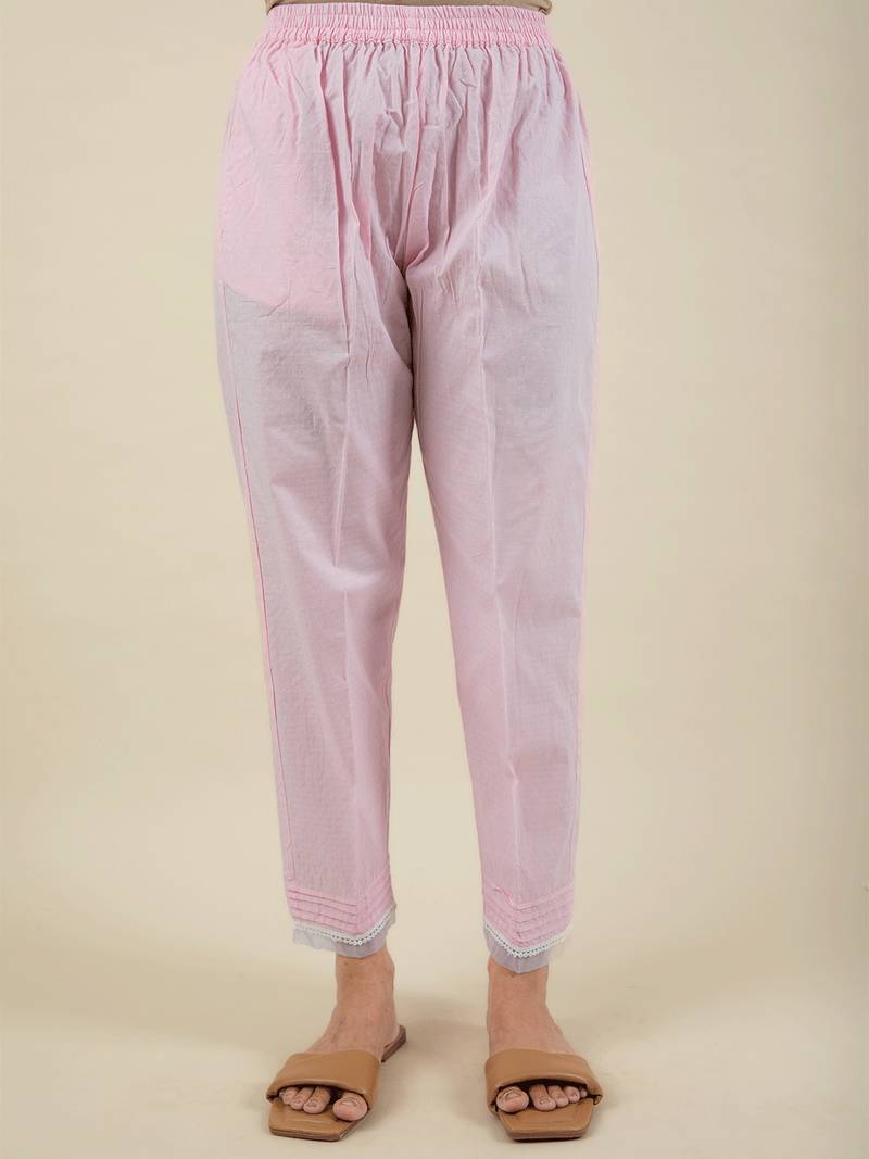 Pink cotton dobby kurta paired with matching pant