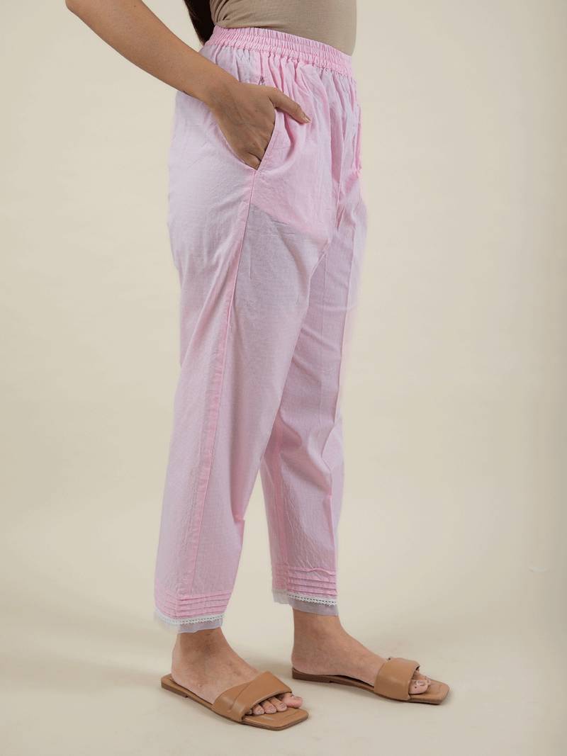 Pink cotton dobby kurta paired with matching pant
