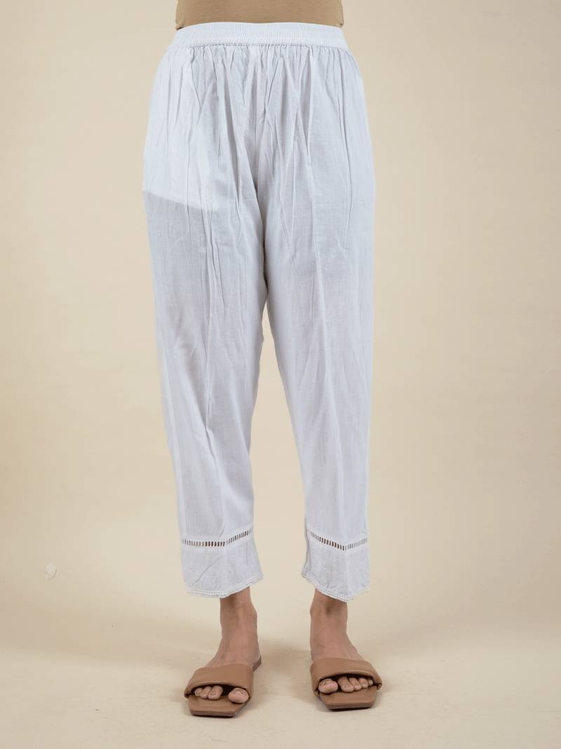 White cotton kurta paired with matching pant