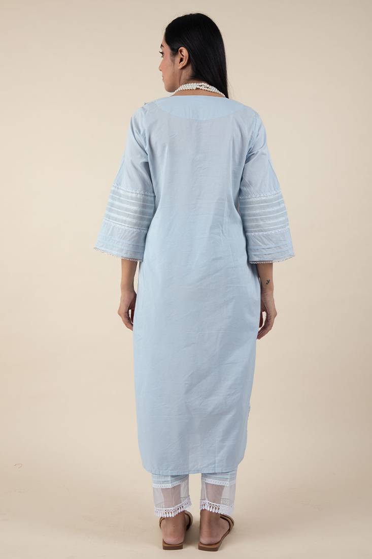 Sky blue cotton kurta paired with matching pant