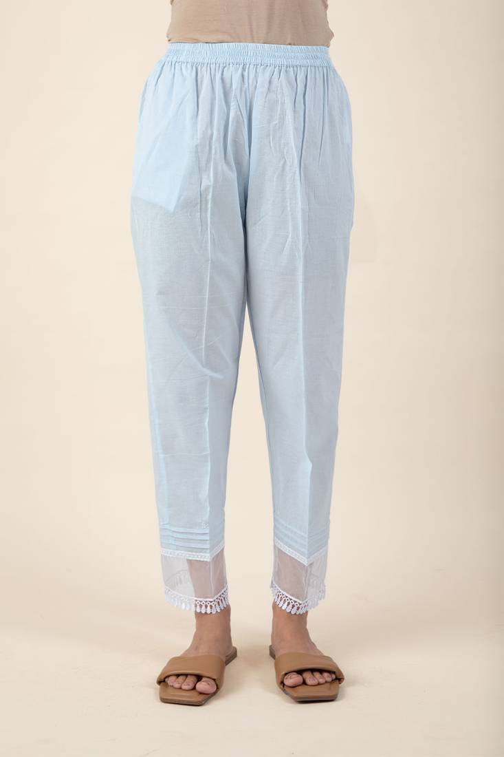 Sky blue cotton kurta paired with matching pant