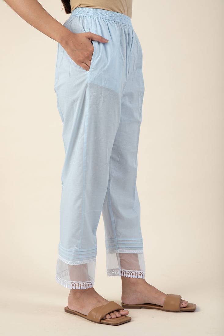 Sky blue cotton kurta paired with matching pant