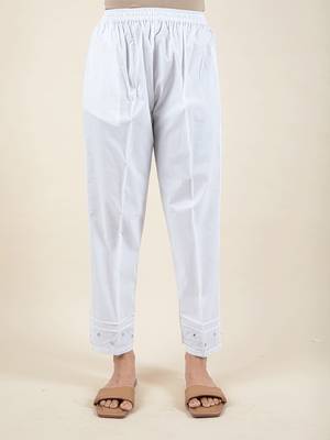 White embroidered cotton kurta paired with matching pant 5