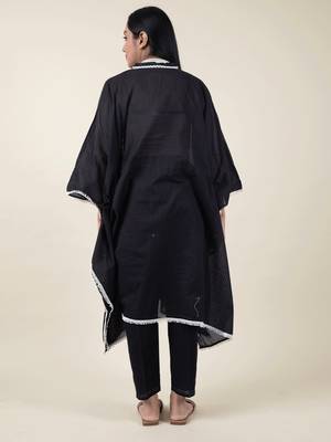 Black cotton kaftan with belt paired with matching pant 5