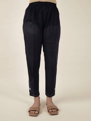 Black cotton kaftan with belt paired with matching pant 6