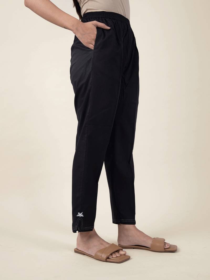 Black cotton kaftan with belt paired with matching pant