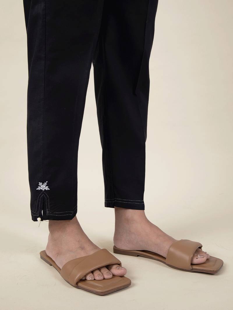 Black cotton kaftan with belt paired with matching pant