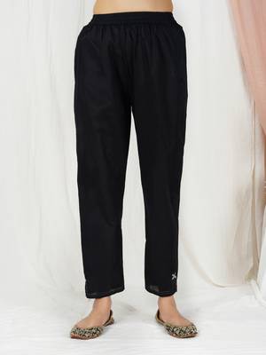 Black hand embroidered cotton angrakha kurta paired with matching pant 6