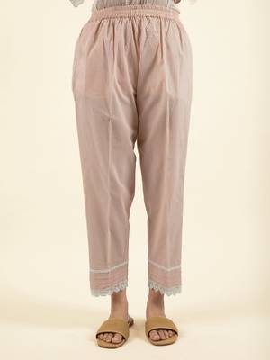 Pink embroidered cotton dobby kurta paired with matching pant 5