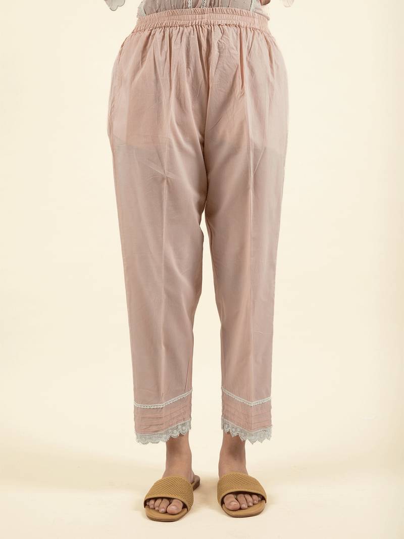 Pink embroidered cotton dobby kurta paired with matching pant