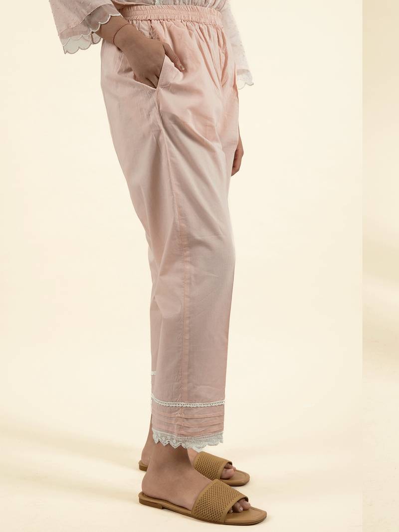 Pink embroidered cotton dobby kurta paired with matching pant
