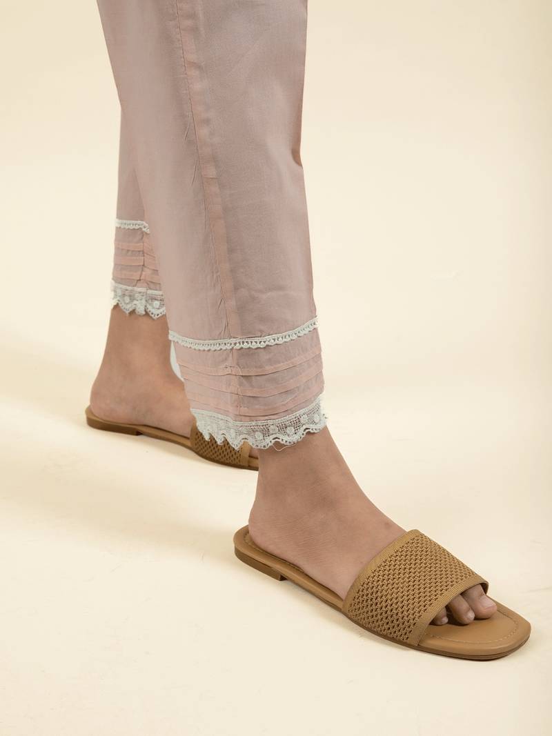 Pink embroidered cotton dobby kurta paired with matching pant