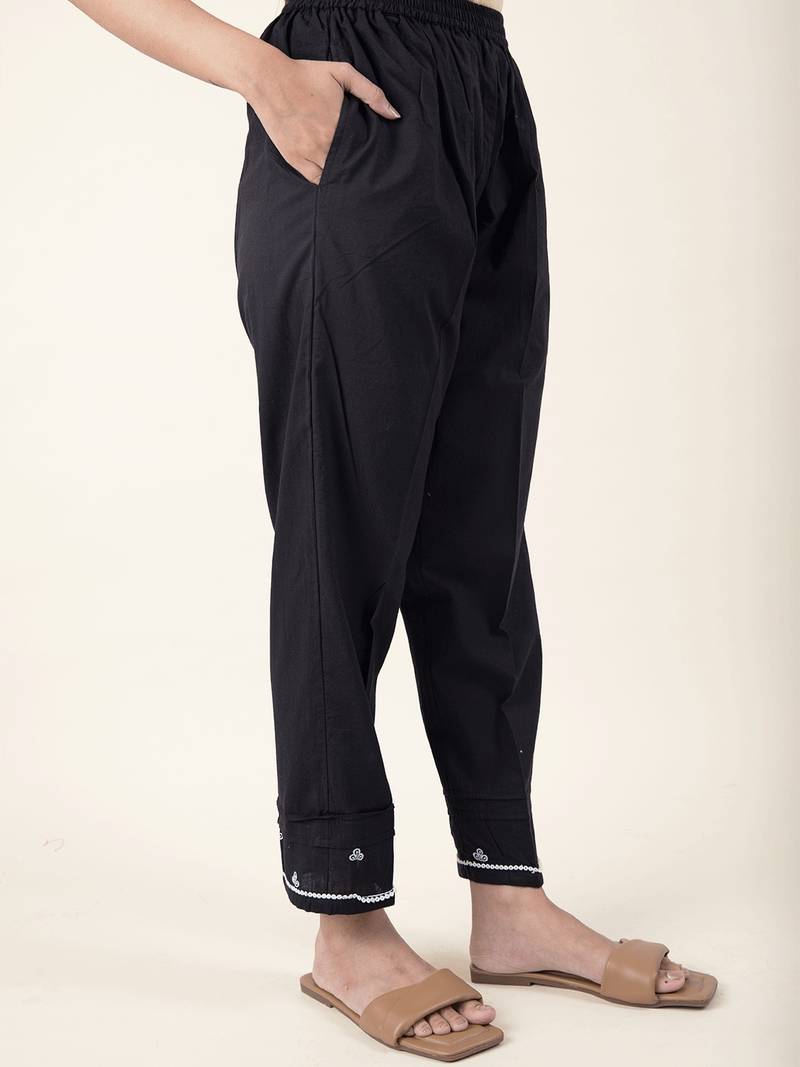 Black chikankari cotton kurta paired with matching pant