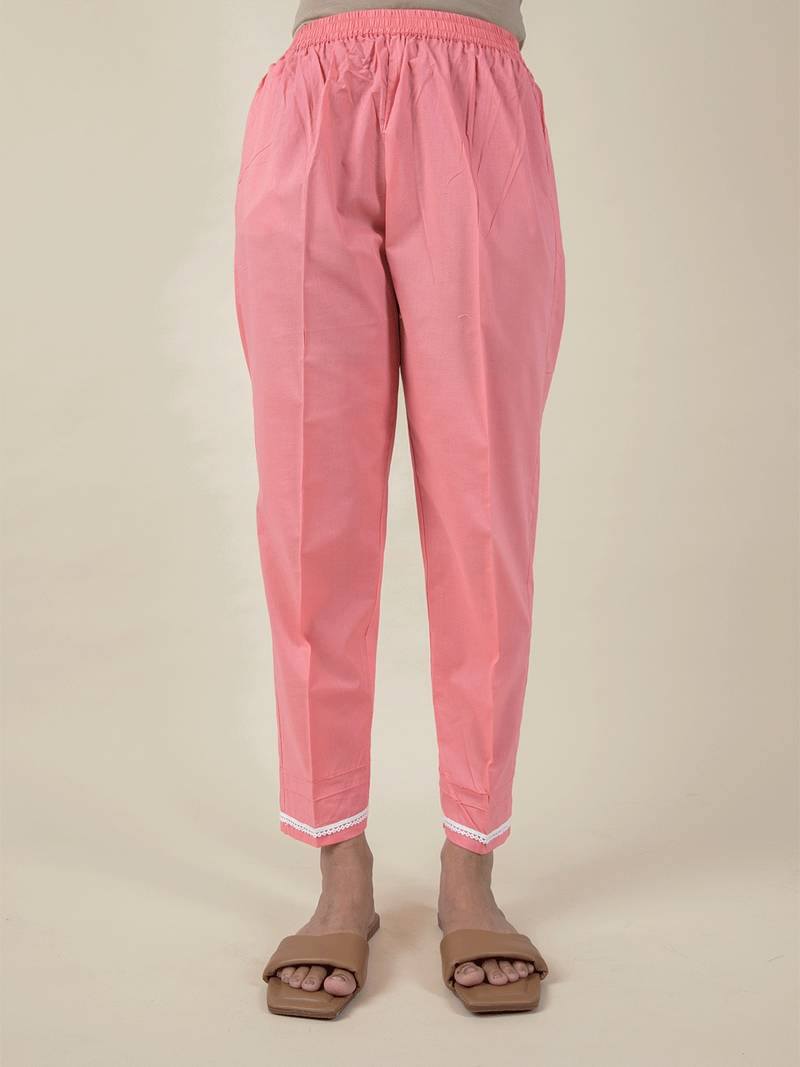 White and pink printed cotton anarkali paired with matching pant