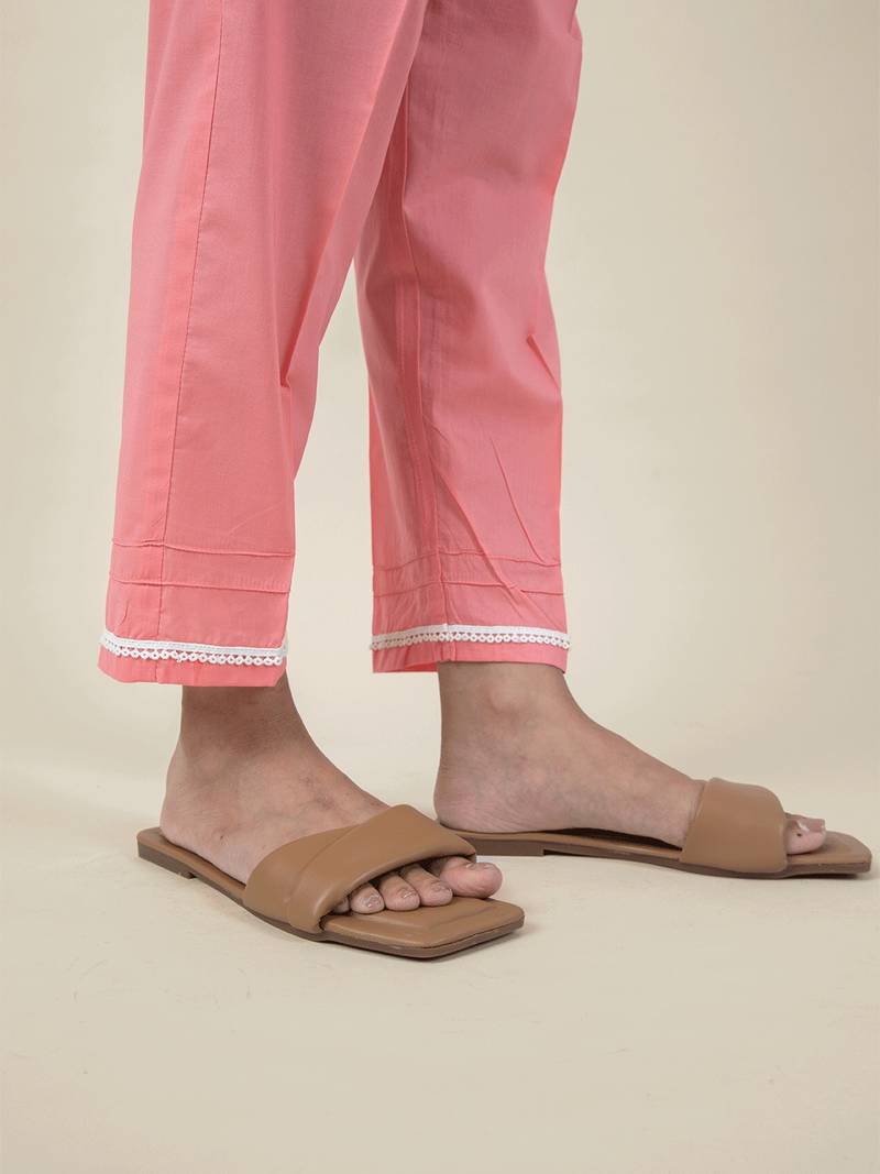 White and pink printed cotton anarkali paired with matching pant