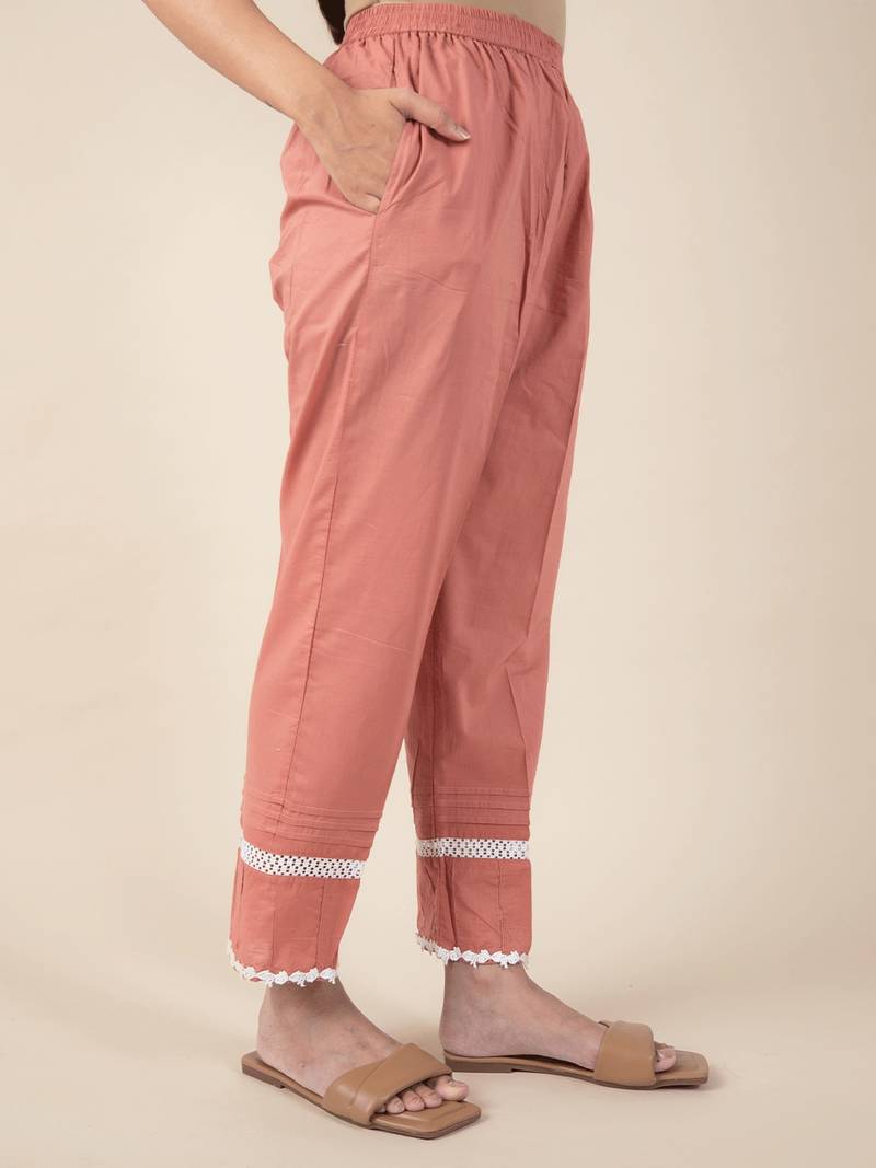 Rust brown chikankari cotton kurta paired with matching pant