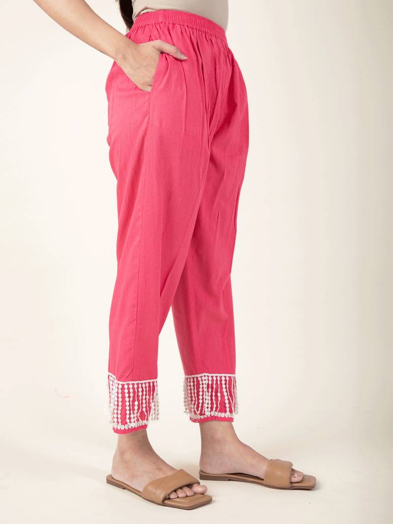 Pink cotton chikankari kurta paired with matching pant
