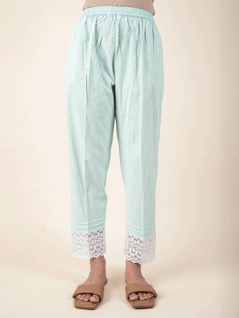 Sea green cotton kurta paired with matching pant