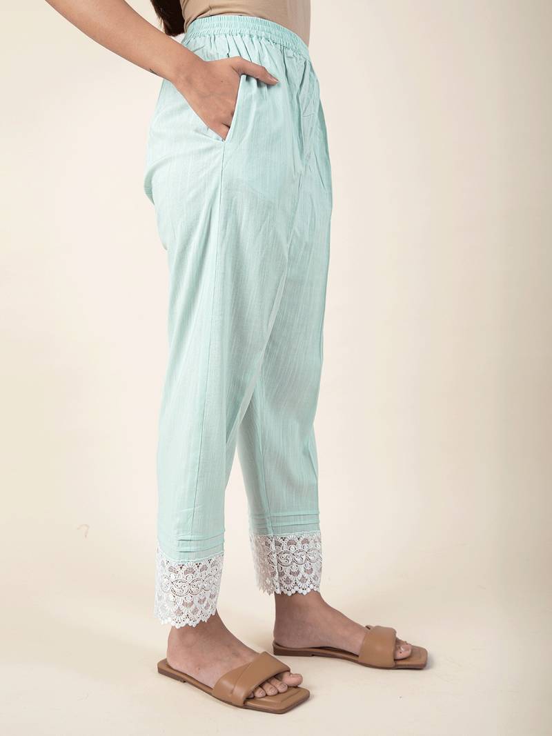 Sea green cotton kurta paired with matching pant