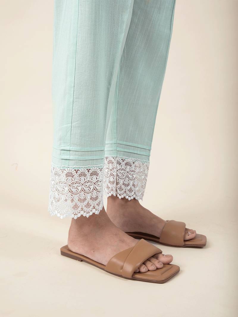 Sea green cotton kurta paired with matching pant
