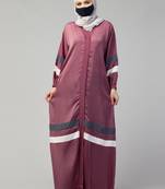 Front Open Abaya With Elasticated Sleeves & Contrast Stripes