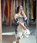 White embroidery rayon kurti with pathani pant and dupatta