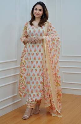 Flower printed rayon anarkali kurti with pant and dupatta 1