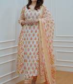 Flower printed rayon anarkali kurti with pant and dupatta