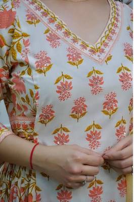 Flower printed rayon anarkali kurti with pant and dupatta 3