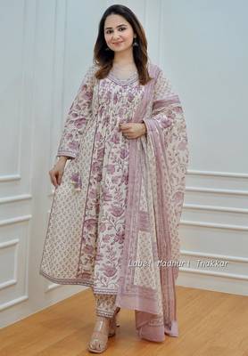 Flower printed rayon anarkali kurti with pant and dupatta 1