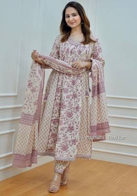 Flower printed rayon anarkali kurti with pant and dupatta 2