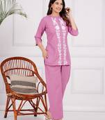baby pink cord set embroidery short kuri with pant