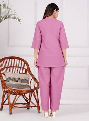 baby pink cord set embroidery short kuri with pant 2