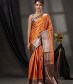 Orange Blended Silk Handwoven Saree With Woven Zari Designs