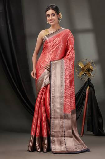 Red Blended Silk Handwoven Saree With Woven Zari Designs