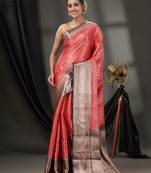 Red Blended Silk Handwoven Saree With Woven Zari Designs