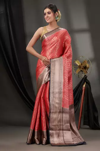 Red Blended Silk Handwoven Saree With Woven Zari Designs