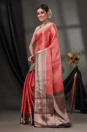 Red Blended Silk Handwoven Saree With Woven Zari Designs