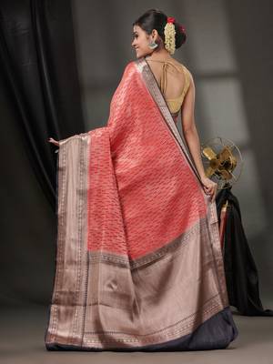 Red Blended Silk Handwoven Saree With Woven Zari Designs 4