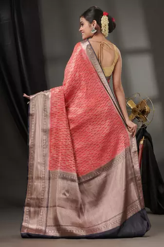 Red Blended Silk Handwoven Saree With Woven Zari Designs