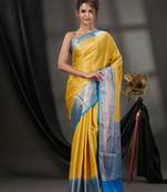 Yellow Blended Silk Handwoven Saree With Woven Zari Designs